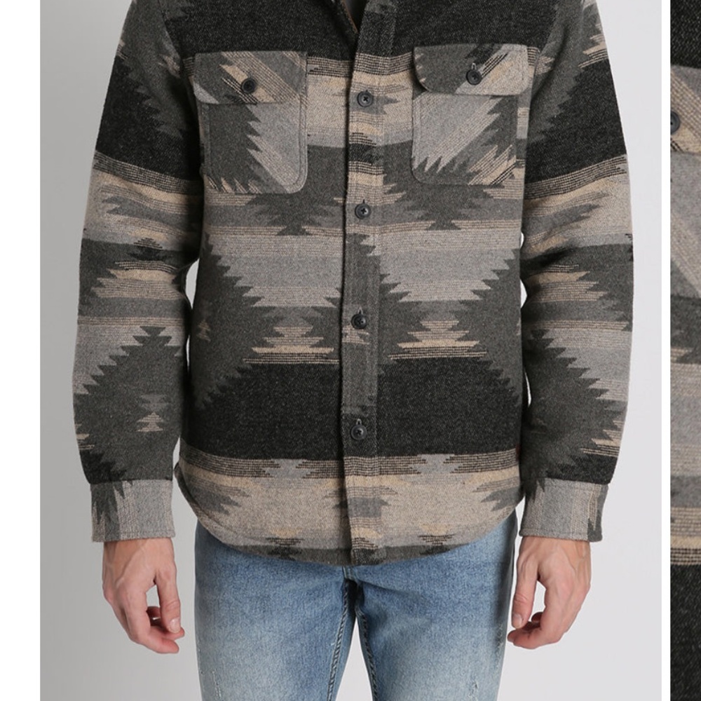 Sherpa Lined Wool Jacket Black and Gray Patterned Button-Up Shirt by JACHS